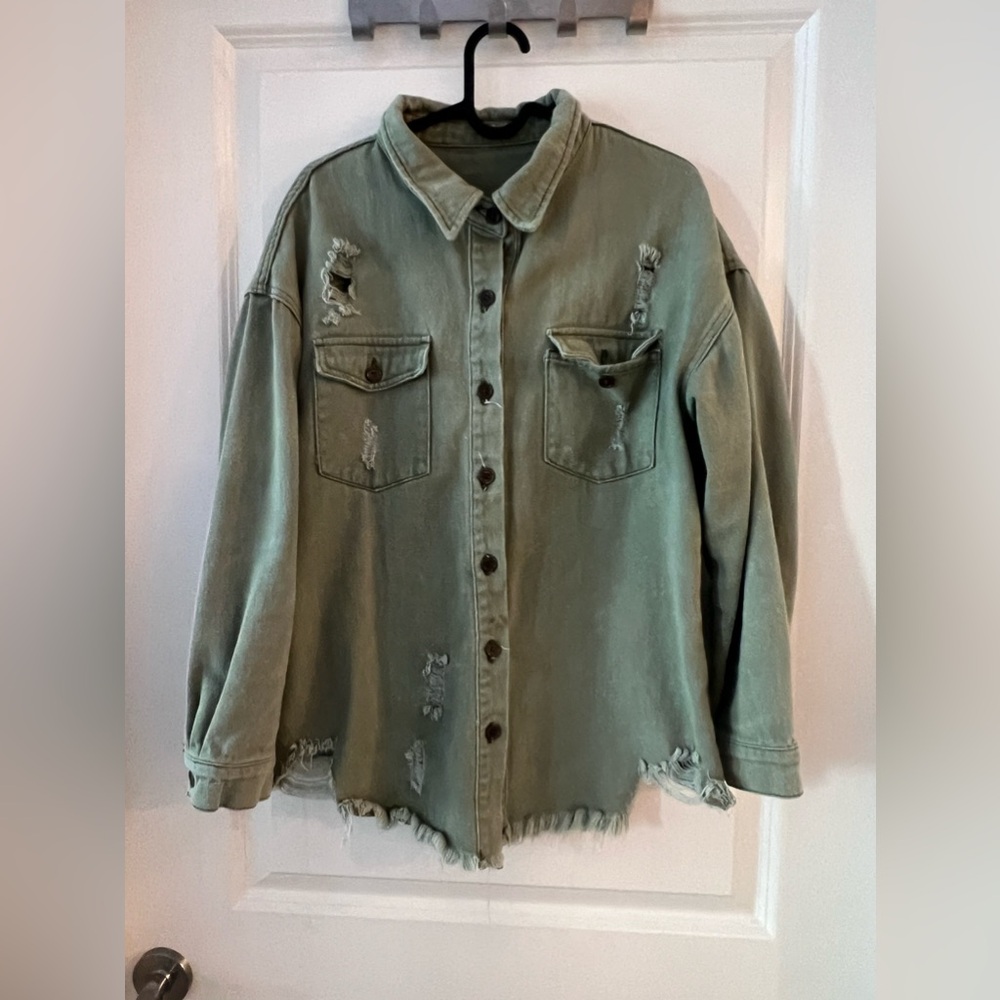Distressed flannel jacket